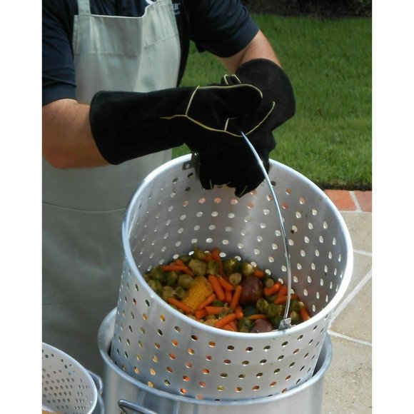 King Kooker 19-in Fry Black Gloves Leather Outdoor Frying Grilling Cooking NEW - Picture 2 of 2